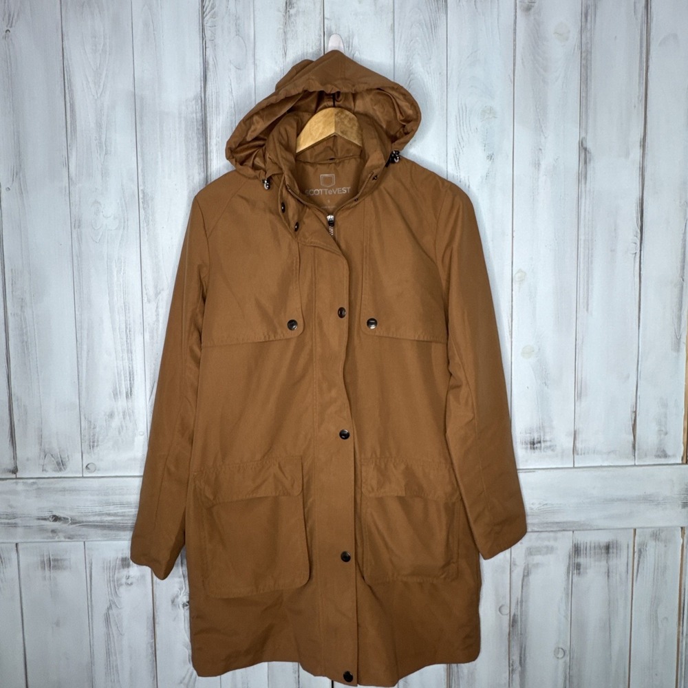 SCOTTeVEST Rhonda Trench Coat Jacket Women's Small Saddle Brown 20 Pockets